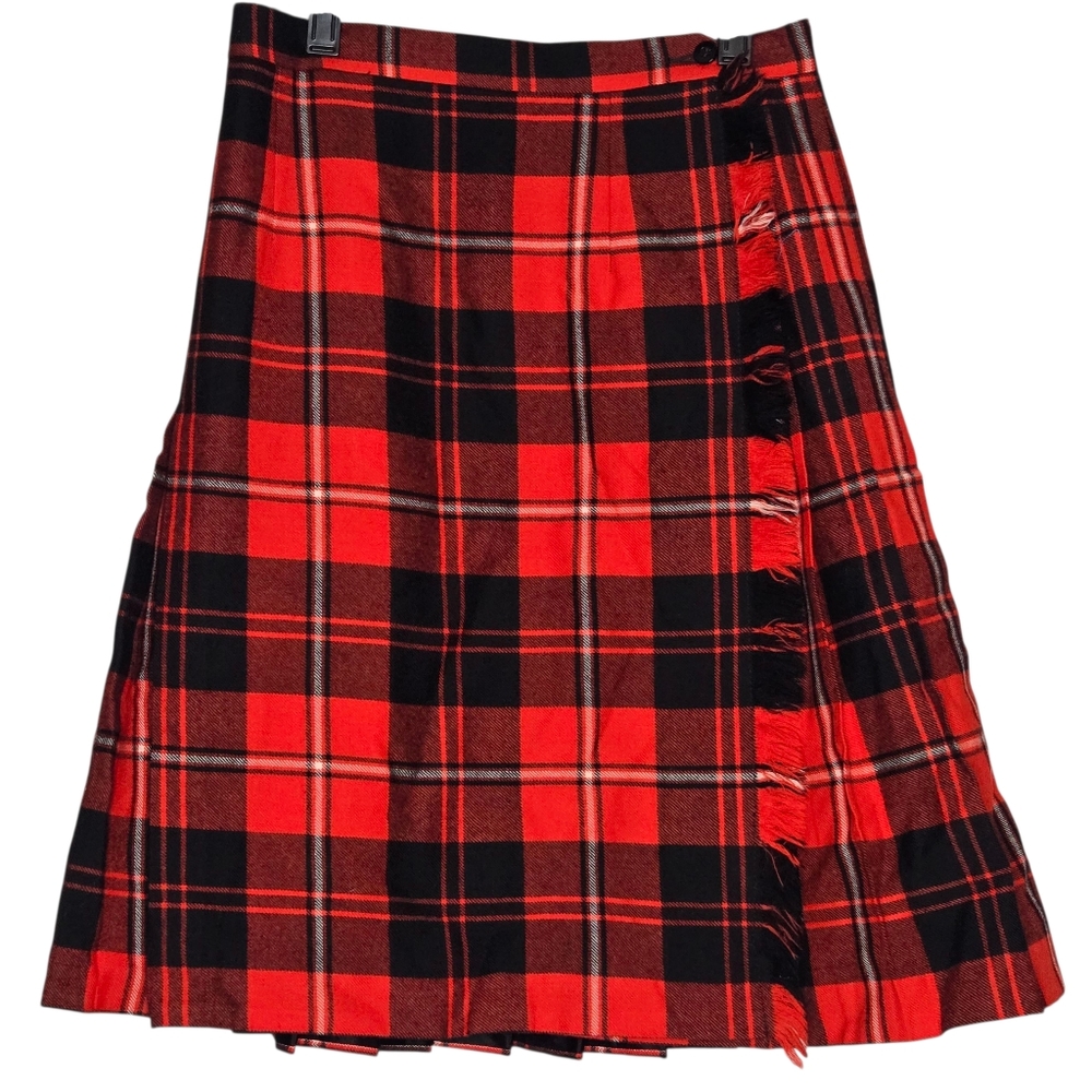 Vintage Highland Queen Kilt Skirt Virigin Wool Red Black Tartan Size 10 Canada‎